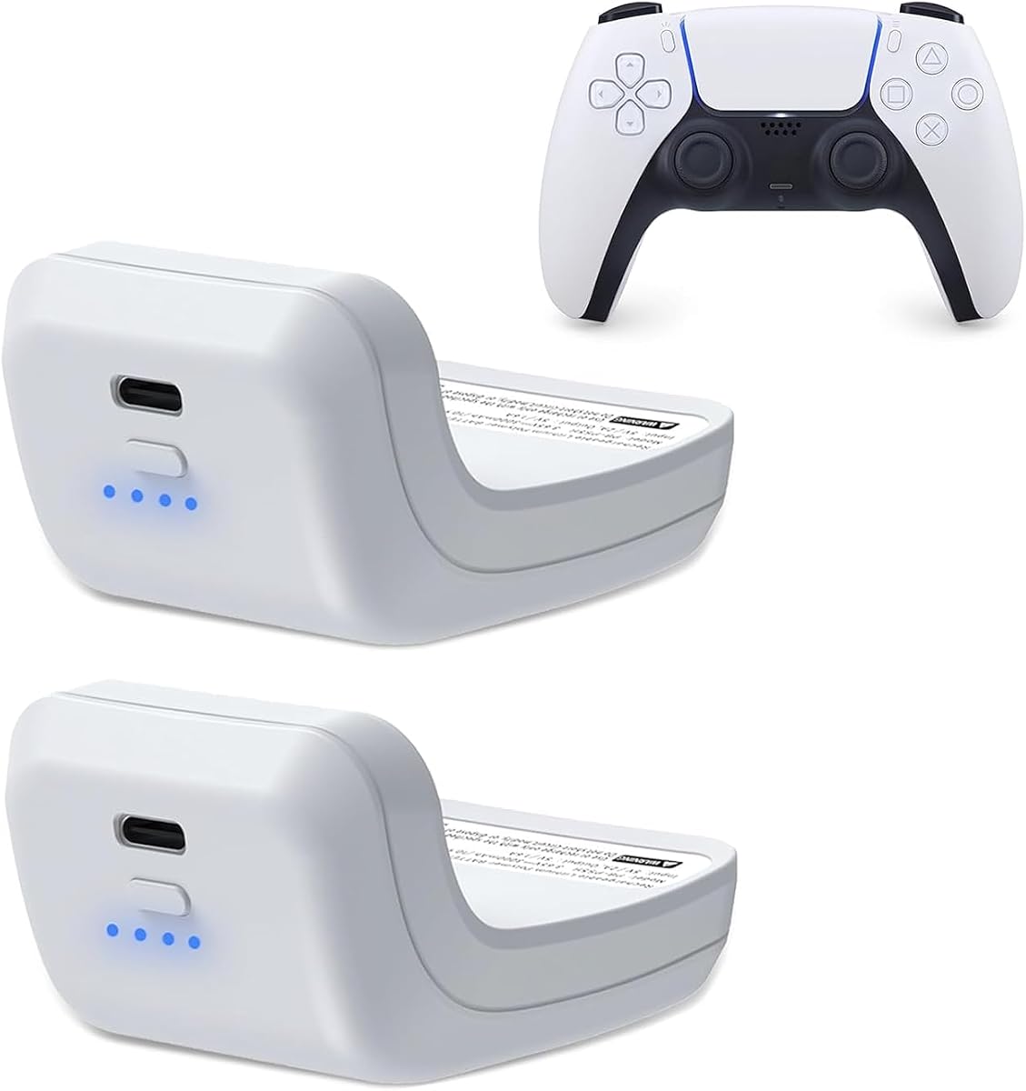 PS5 Controller External Battery Pack, 3000mAh Rechargeable Battery for Sony PlayStation 5 DualSense Controller, 2 Pack, White, Type-C Charging