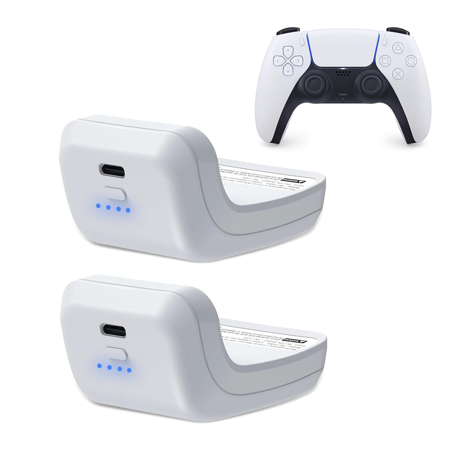 Hisewen PS5 Controller External Battery Pack, 3000mAh PS5 Battery for Sony PlayStation 5 DualSense Controller (2 Pack, White)