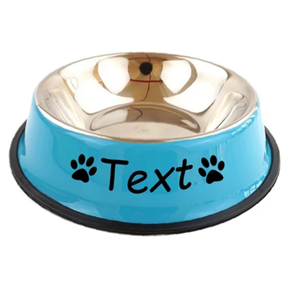Personalized Stainless Steel Dog Cat Bowl Water Food Feeding Bowl with Custom Names for Large Small Dogs Food and Water (Blue)
