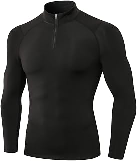 SEAUR Men's Compression Shirt Long Sleeve 1/4 Zip Sports Shirt Gym Slim Fit Running Shirt Warm Functional Shirt Breathable Long Sleeve Shirt for Fitness Sports Running Bicycle S M L XL XXL