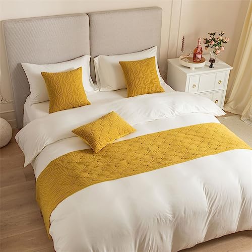 Morbuy Bed Runners Holland Velvet, Seashell Pattern Scarf Bedspread Bedroom Scarves Bed Scarf Hotel Luxury Protection for Bed Cover Single Double King Size (45 * 240cm for 180cm bed,Yellow)