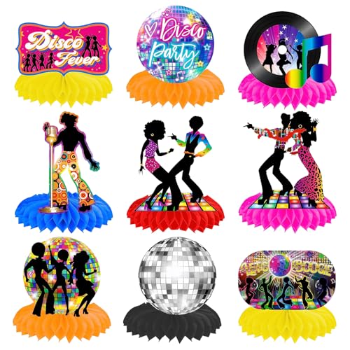Decorazione da tavolo da discoteca, decorazione da tavola a nido d'ape per feste, decorazione da tavola a forma di nido d'ape 70 anni '80 anni '90, decorazione per feste, centrotavola per tavolo, 9