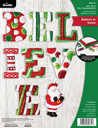 Image of Bucilla Felt Applique 7 Piece Ornament Making Kit, Believe in Santa, Perfect for DIY Arts and Crafts, 89671E