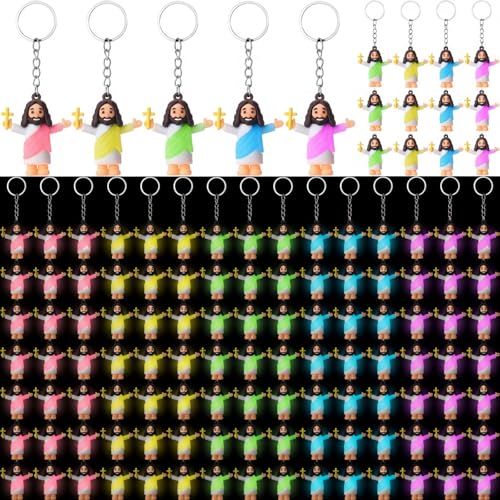 CroBlissful 200 Pcs Glow in The Dark Jesus Keychain Halloween Favor, Cross