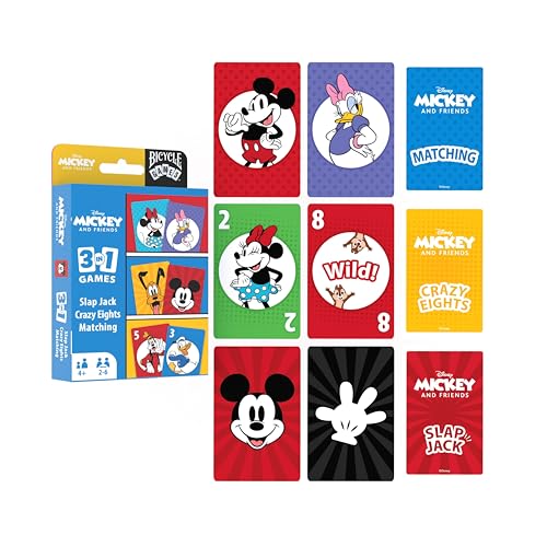 Bicycle Disney Mickey and Friends 3-in-1 Card Games, Matching, Crazy Eights & Slap Jack, Featuring Mickey Mouse, Donald Duck & Goofy, Kids Card Games...