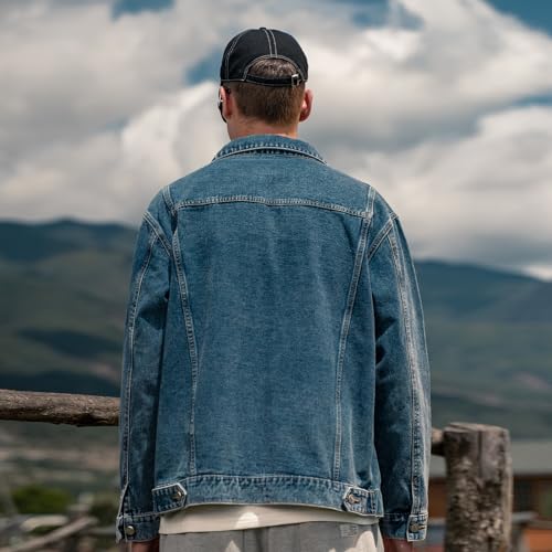 Image of Denim Jacket Men Vintage Autumn and Winter Tops Mens Denim Trucker Jacket