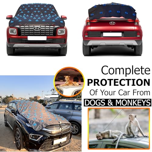 Image of Waterproof Spike Car Cover for Dogs & Monkeys Complete Protection from Street Dogs & Monkeys Compatible with All Hatchback,Sedan and SUV Cars 13.4 Fit Universal Size, Grey