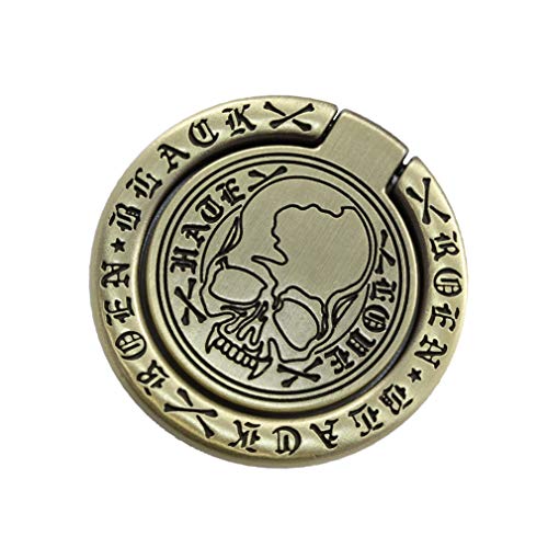 スマホリング 丸型 【Roen Black ﾛｴﾝ ﾌﾞﾗｯｸ】 スタンド 薄型 落下防止 スカル 《脱着可能 360度回転》 巾着付き ゴールド