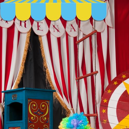 Image of Tallew 4 Pcs 3D Circus Awning Wall Decoration Farmers Market Party Decorations Carnival Awning for Halloween Carnival Theme Party Classroom Decorations(Blue and Yellow)