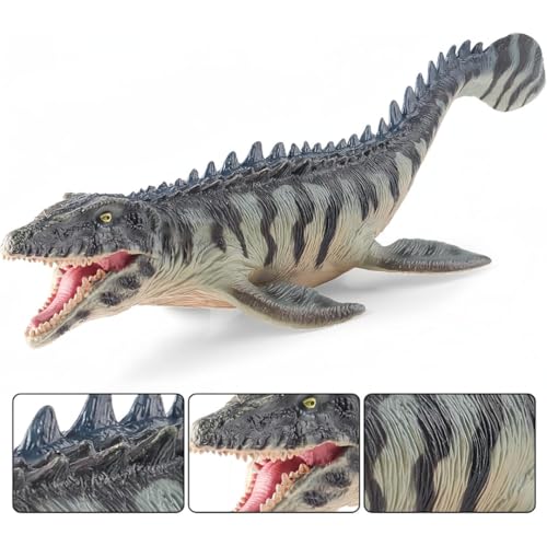 Image of Mosasaurus Striped Body Realistic Dinosaur Toy with Movable Mouth Textured Dinosaur Figure Prehistoric Animal Creatures Educational Toy for Kids & Adults