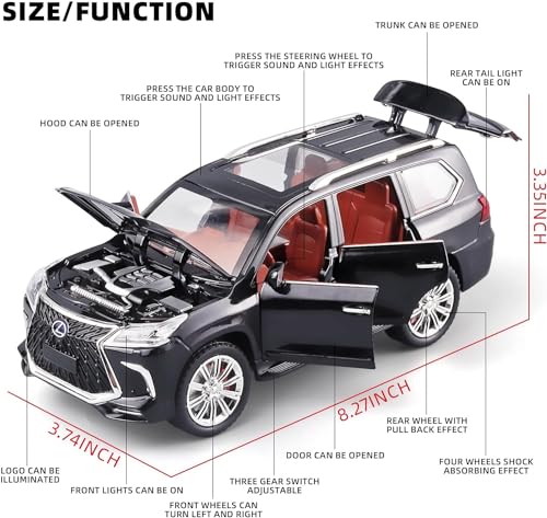 Image of Lexus 570 Boys Big Off-Road SUV Model Car, 1 /24 Diecast Metal Toy with Lights, Sound and Pull Back, Age 4-7 (Black)