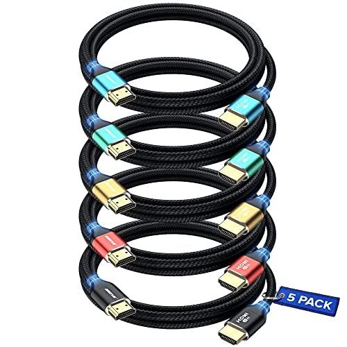Maximm HDMI 2.1 Cable 8 ft – 5 pack, 48Gbps, 8K60/4K120, eARC, Dolby Vision