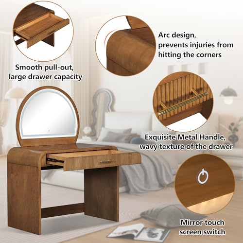 Image of JIVOIT 39 inch Vanity Table with Mirror, Makeup Vanity Table with Removable Mirror, Dressing Table with Drawer, Curved Edges and Elegant Design, Modern Dressing Table Desk for Bedroom