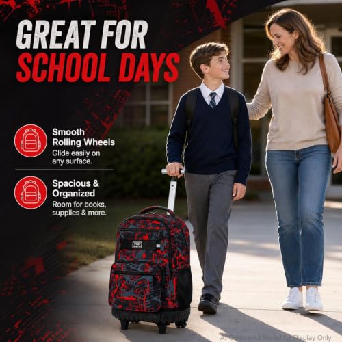 Image of 3Pcs Rolling Backpack for Boys Men, Travel Wheeled Backpacks for Adults, Teens College Roller Bookbag with Wheels for Men(Red)