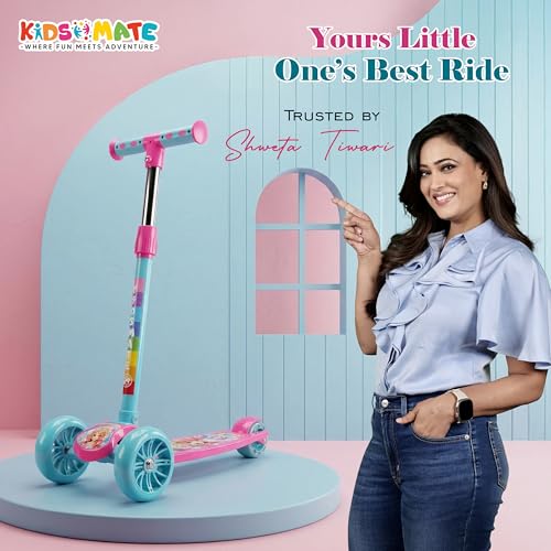 Image of Kidsmate Cruiser Kick Scooter for Kids with Broad Wheels | 3-Wheel Skate Scooter for Boys & Girls of Ages 2-12 Years | Level Adjustable Height, and Easy Fold Design Scooter for Kids (Pink Sea Green)
