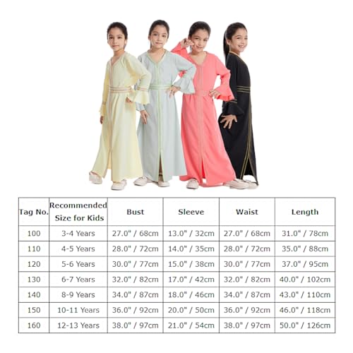 Ikadex Muslim Abaya For Girls Moroccan Kaftan Jilbab Bell Sleeve Split Long Eid Ramadan Dress Black 12-13 Years thumb #5