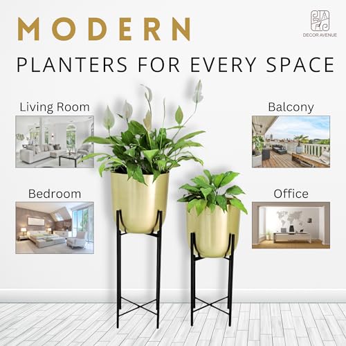 Image of Gold Planters with Black Stand (Set of 2) Pots for Living Room Bedroom Balcony Home and Office