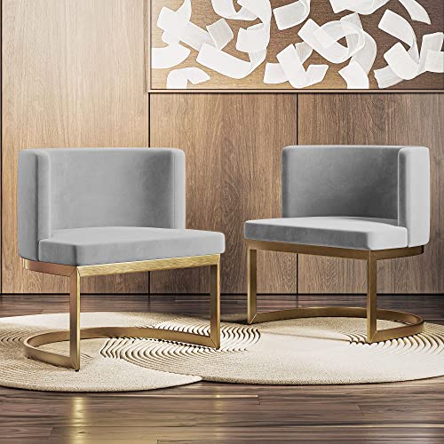 Belleze Velvet Upholstered Kitchen & Dining Room Chairs Set Of 2, Comfy Chair With Anti-Fingerprint Gold Stainless Steel Base, Contemporary Side Chair For Kitchen - Dalton (Grey) #TOP28
