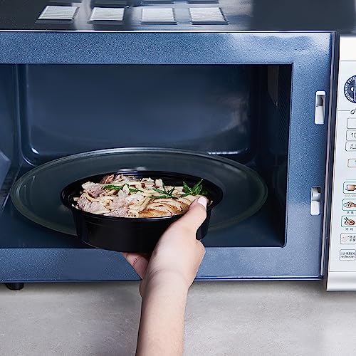 FULING 24 oz 50 ct Round Meal Prep Food Storage Containers with Lids To Go Plastic Lunch Plan Box Disposable Take Out Bowls Black BPA Free Reusable Durable Stackable Microwave Freezer Dishwasher Safe - Thumbnail 5