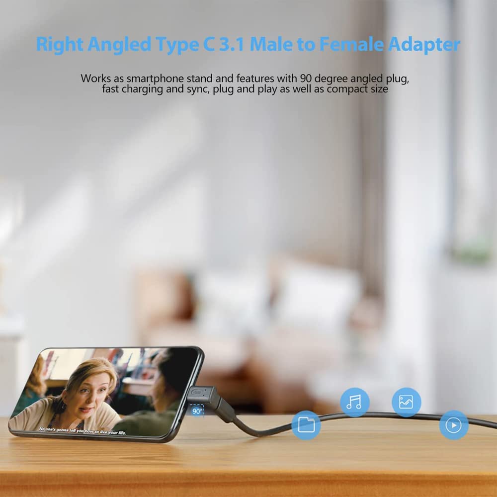 USB C Mannelijke naar Vrouwelijke Adapter (2 Stuks), 40 Gbps C 90 Graden Schuine Adapter Type C Verlengadapter Compatibel voor Samsung, MacBook en Meer C Apparaten
