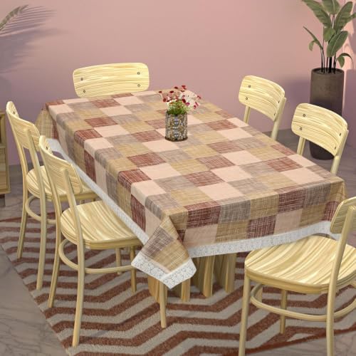 Image of Dakshya Industries 6 Seater PVC Waterproof Dining Table Cover 60x90 Inch | Floral Printed Washable Table Cloth with Lace Border