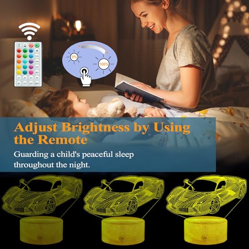 Image of Car Gifts for Men, Racing Vehicle Night Light with Remote Control, 16 Colors Changing, Timer, RGB Flashing Mode and Dimmable, Cool Gifts for Boys Christmas Decor