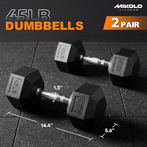 Image of Mikolo Dumbbell Sets with Rack, Rubber Hex Dumbbells, Multiple Choices in 160 /200 /380 /450 /550LB, Hand Weights with Chrome Handle for Strength Training