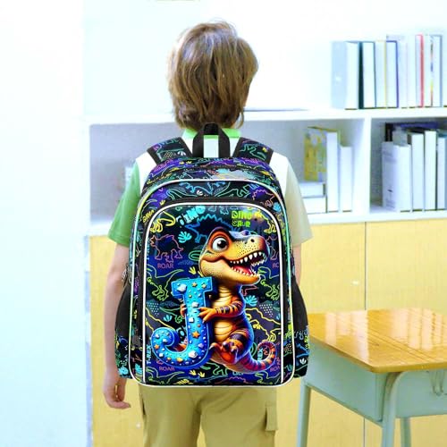 Image of 3Pcs Dinosaur Backpack, 16 inch Boys Bookbag with Lunch Box, Kids School Backpacks Set for Elementary Preschool Kindergarten (Balck)