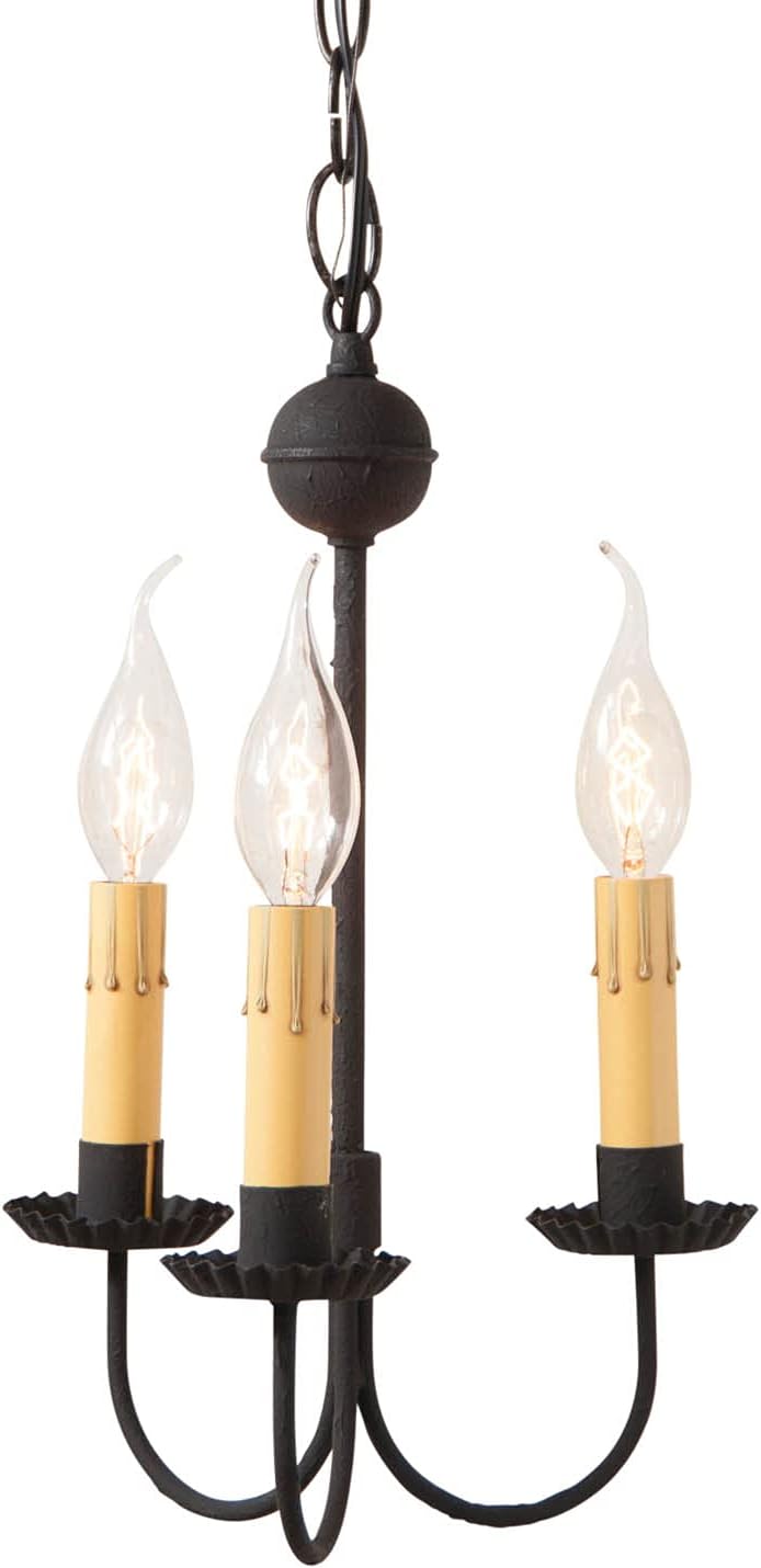 Irvins Country Tinware Small 3-Arm Primitive Chandelier in Textured Black