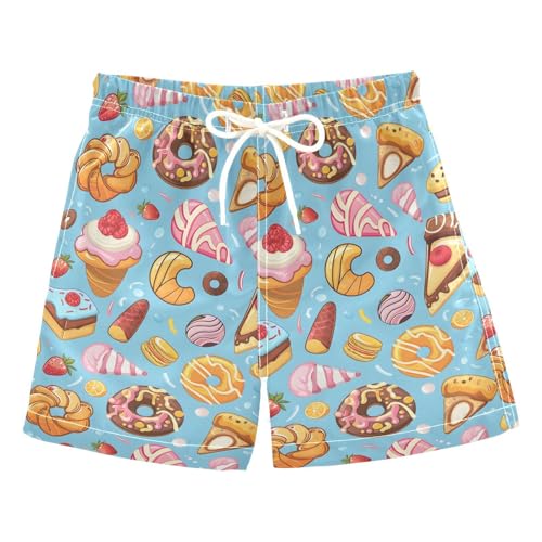 ALAZA Cake Ice Cream Donut Boys Quick Dry Beach Board Shorts Kids Swim Trunks Bathing Suit Swimsuit