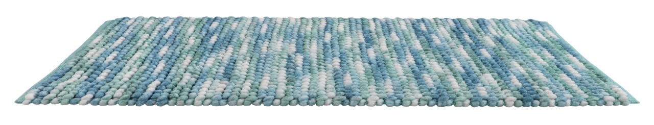 WENKO Badteppich Urdu Aqua, Badmatte im modernen Melange-Effekt, Badvorleger in schwerer Qualität, absolut fusselfrei, hohe Feuchtigkeitsaufnahme, schnelltrocknend, waschbar, rutschhemmend, 60 x 90 cm
