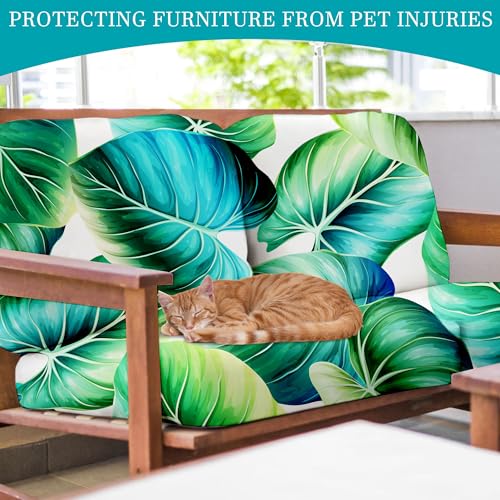Image of 12 Pcs Stretch Patio Cushion Covers,Outdoor Couch Covers Replacement,Outdoor Couch & Sofa Slipcovers,for Patio Furniture Cushion Covers,Washable Reusable Furniture Protector (Green Leaf,Cover Only)