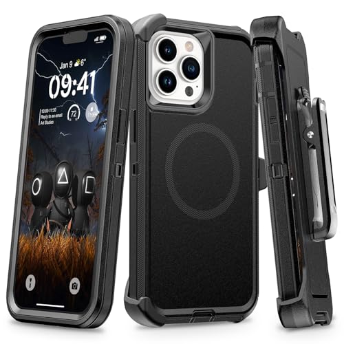 TUTUKII for iPhone 13 Pro Max & 12 Pro Max Case with Belt Clip Holster Anti-Shock Anti-Slip Compatible with MagSafe 3-Layer Drop Protection Heavy Duty Magnetic Phone Case Cover 6.7 Black
