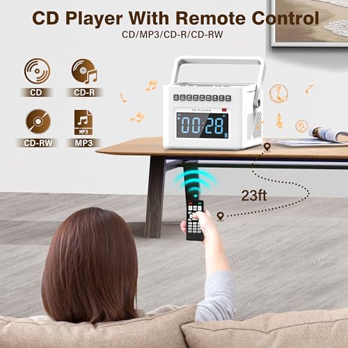Sunoony BX-W17 5000Mah Rechargeable Cd Player Boombox With Alarm Clock And Time Display, Portable Cd Player With Bluetooth Transmitter thumb #3