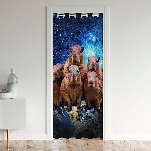 Loussiesd Capybara Door Curtain for Doorway Privacy 106x203cm Galaxy Outer Space Closet Door Cover Curtain for Bedroom Living Room Funny Capybara Room Divider Curtain Cover
