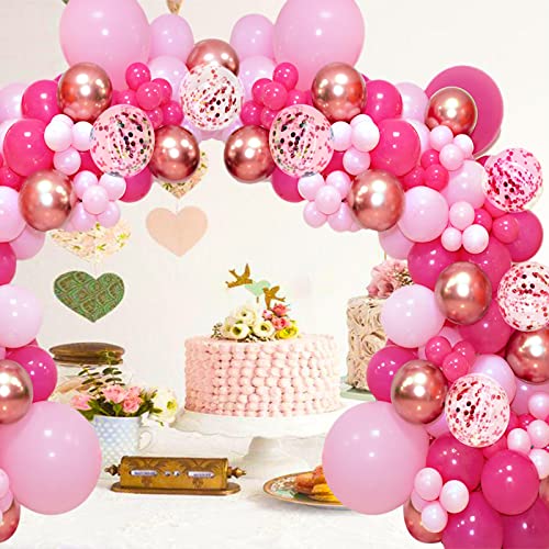 Image of Pink White Balloons 100pcs 12 inch Hot Pink Pastel Pink White Balloons with 2 Ribbon for Mother's Day Valentine's Day Girl's Woman's Birthday Bridal Shower Wedding Party Decorations