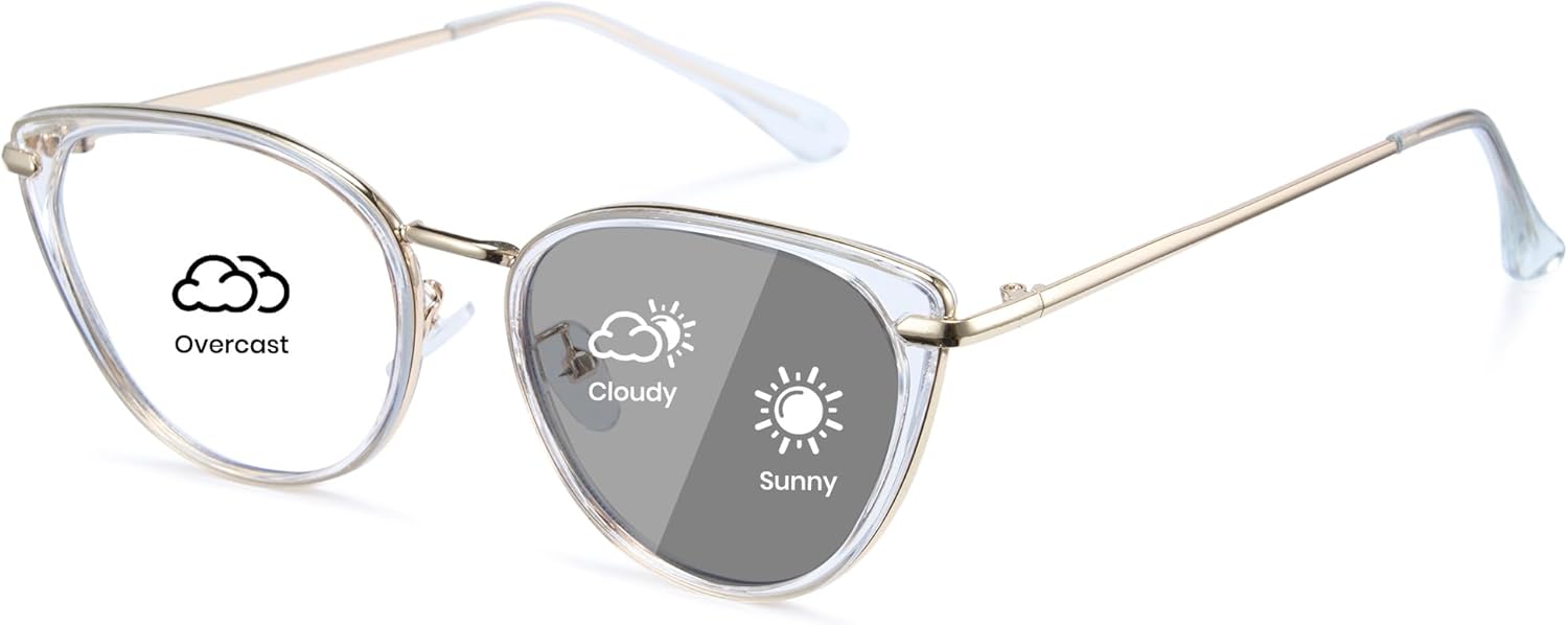 Cyxus Photochromic Glasses for Women UV Protection with Blue Light Blocking Trendy Cat Eye Frame 8281