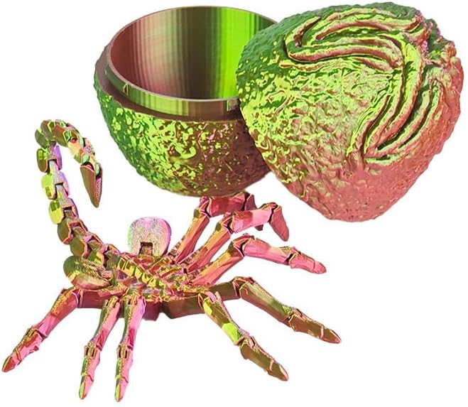 3D Printing one-Piece Articulated Movable face-Hugging Bug Alien Bug Egg Toy Desktop Decoration, Creative Ornaments, Adults Fidget Toys (Red Gold Purple - Facehugger + Alien Eggs)