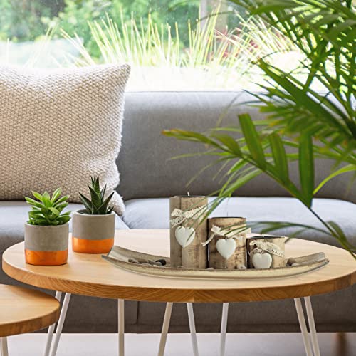 Relaxdays Porte-Bougies en lot avec Plateau et Pierres, 34 cm de Longueur, 3 bougeoirs, décoration Table Salon, Marron – Image 6