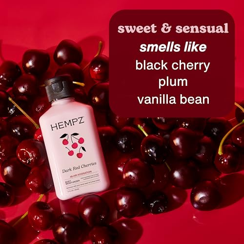 Image of Hempz Cherry Body Lotion, Ultra Hydrating Daily Moisturizer for Dry Skin and Hands, Dark Red Cherries, 17 oz.