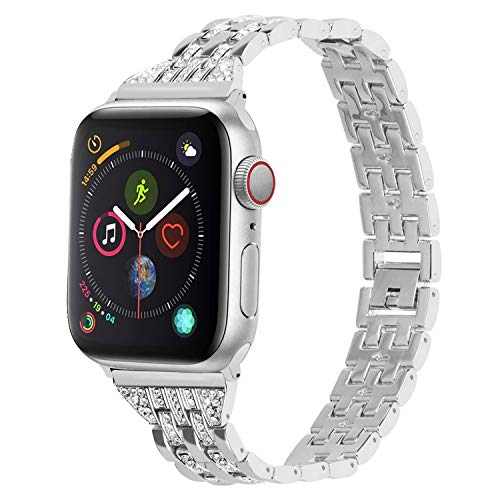 Apple Watch Band Compatible for Apple Watch 40mm 44mm 42mm 38mm with Watch Case, Fullmosa 3 Colors Quinte Alloy iWatch SE&Series 6/5/4/3/2/1 Band with Rhinestone Bracelet, 40mm Silver