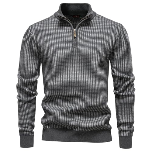 Pull en coton épais homme col montant demi-fermeture éclair vêtement chaud hiver