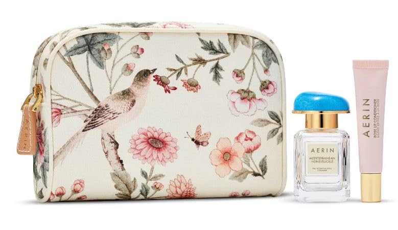 AERIN Set de regalo esencial de madreselva mediterránea. Eau de Parfum 1 fl oz  1.0 fl oz, acondicionador de labios rosa tamaño completo y bolsa de