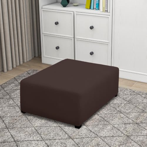 Image of PureFit Super Stretch Form Fit Ottoman Cover Rectangle - Ottoman Slipcovers for Foot Stool Cover & Folding Storage Slipcover for Living Room with Nonslip Elastic Bottom (Medium-L, Chocolate)