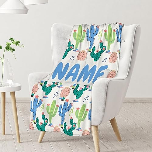 Custom Cactus Throw Blanket - Soft, Fuzzy & Warm - 30x40 Inches Small Blankets for Lap, Crib - White Aesthetic Throws Gift for Baby