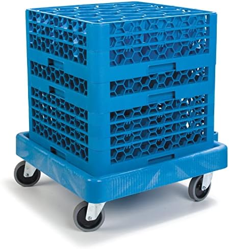 Carlisle FoodService Products E-Z Glide Warewashing Rack Dolly Dishwashing Rack Dolly with Drain for Kitchen and Restaurants, Plastic, 22.5 x 22.5 x 8 Inches, Blue