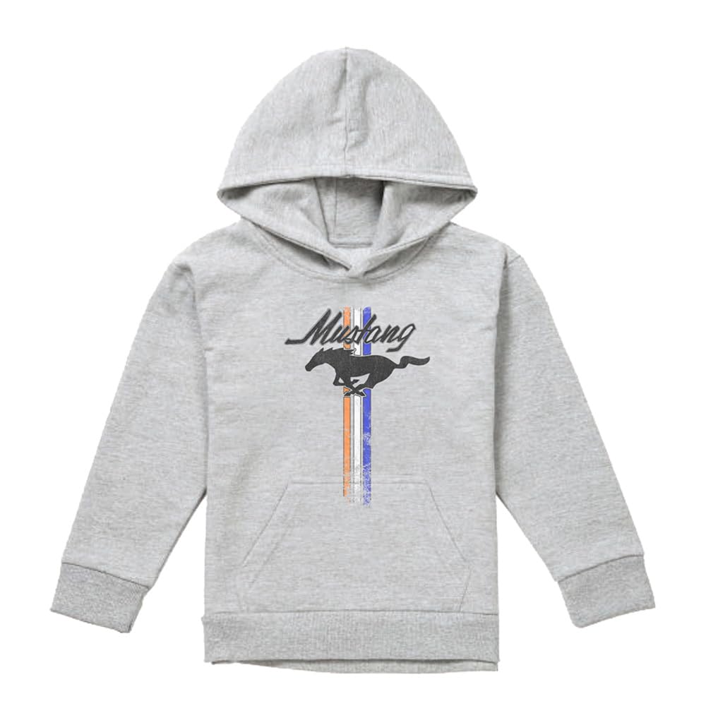 Ford Mustang Stripes Youth Kids Boy Girls Pull-Over Hoodie, Athletic Heather, 12-13