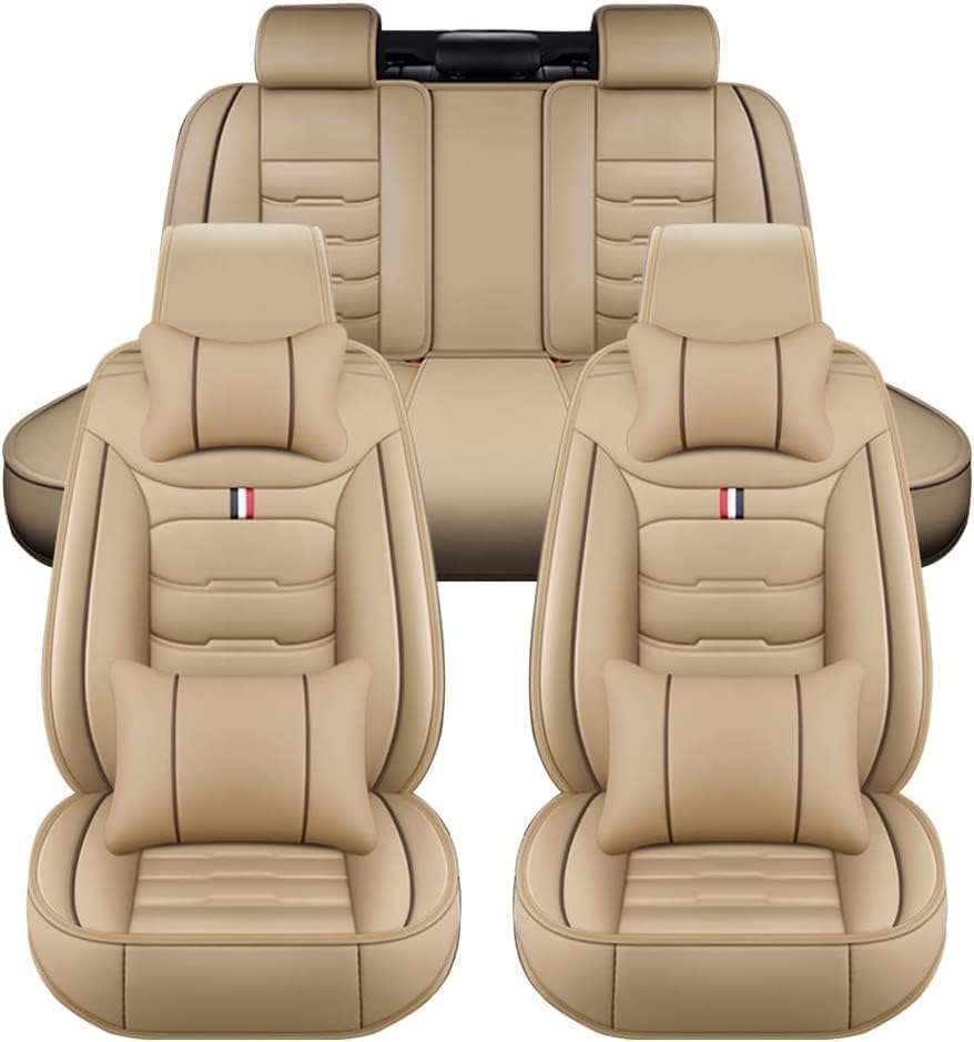 zjxcnb Auto Set Coprisedili per VW Volkswagen T-Cross T-ROC T-ROC Sport Caravelle Sharan Passat S, Cuscino Seggiolino Proteggi Sedile Anteriori Antiscivolo Protezione Accessori,X/Beige