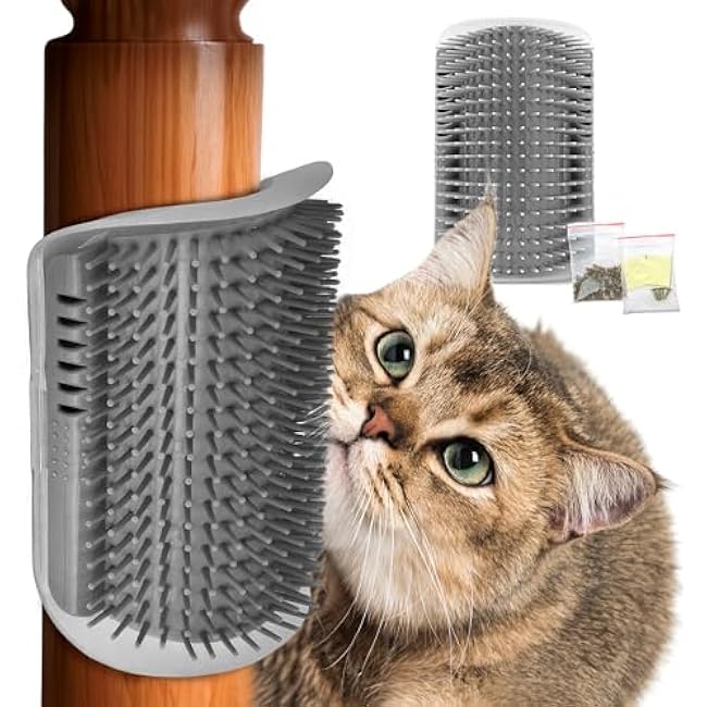 Cat Corner Scratcher ¨C Cat Self Groomer for Indoor Cats ¨C Wall Brush with Face Scratchers and Catnip | Easy to Install, Soft Massage, Fur Remover, Grooming Tool Also Works as Hand Comb for Cats-vdqn76ak