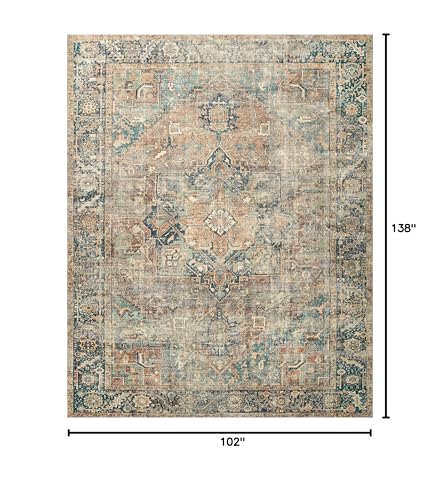 Loloi Margot Collection MAT-02 Terracotta/Lagoon 8'-6" x 11'-6" Area Rug, No-Shed Easy Clean Large Patterned Area Rug for Living Room, Bedroom, Dining Area